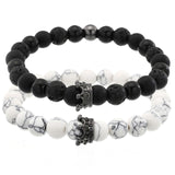 2PCS/Set Couple His Hers Lover Bracelets Sets Women Men's Distance Black White Beads CZ Crown King Charm Braiding Bracelet Sets